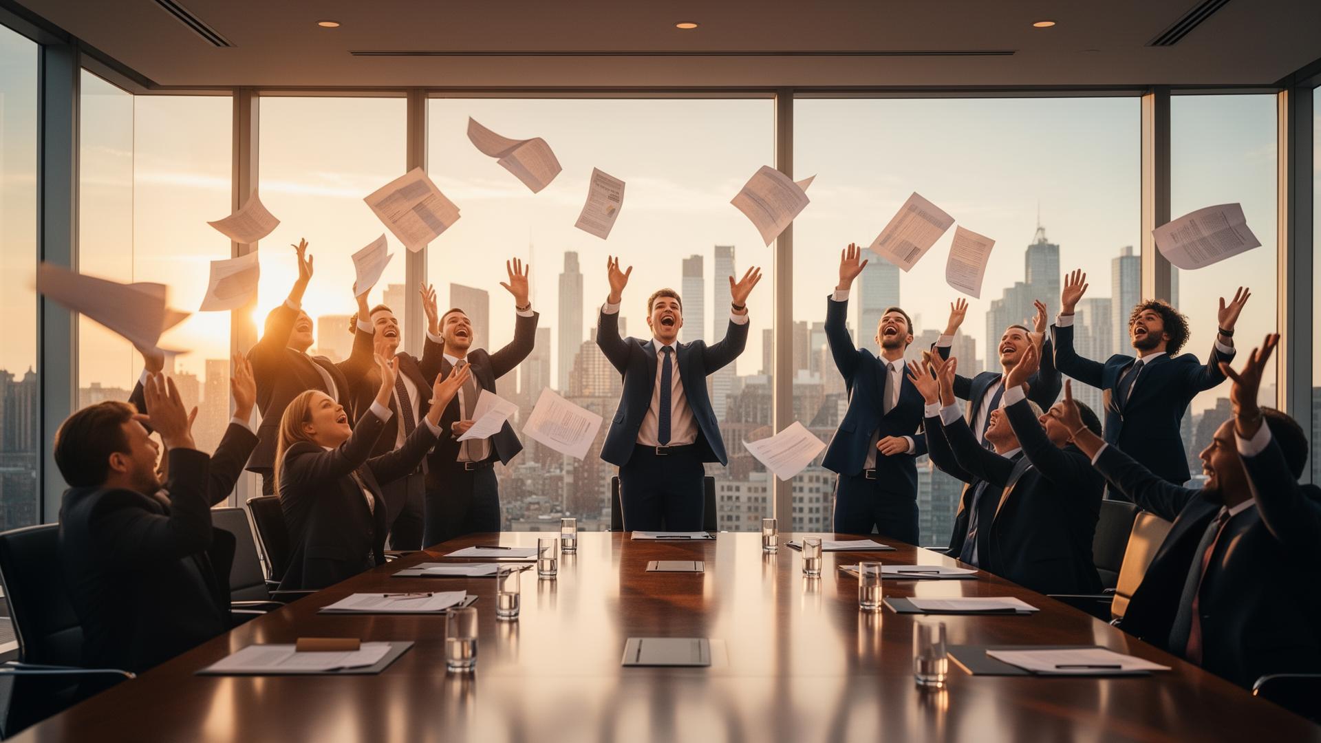 Executive team celebrating a successful hire